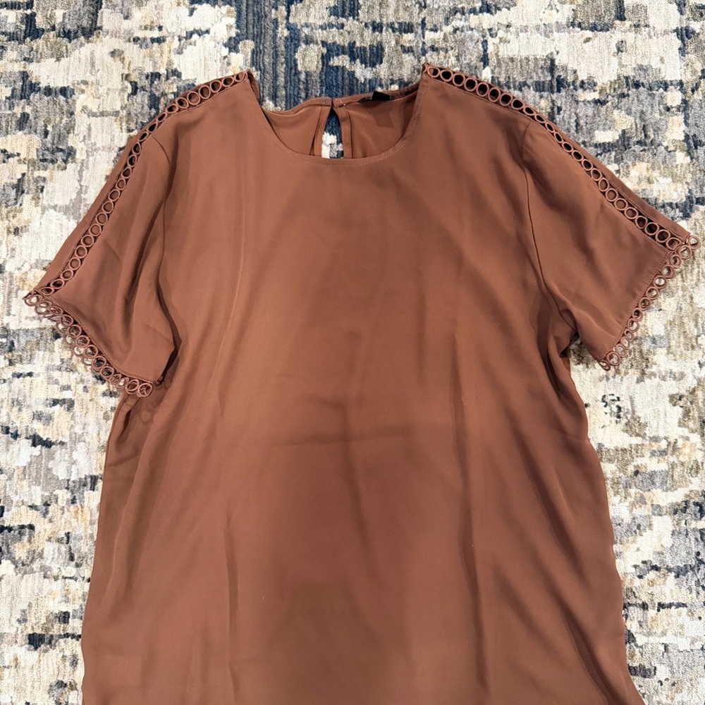 Ann Taylor Brown Blouse with Lace Trim